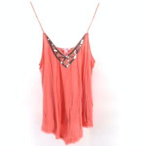 Coral Sequin Trim Cami Top Boho Festival Summer Tank Women's Medium